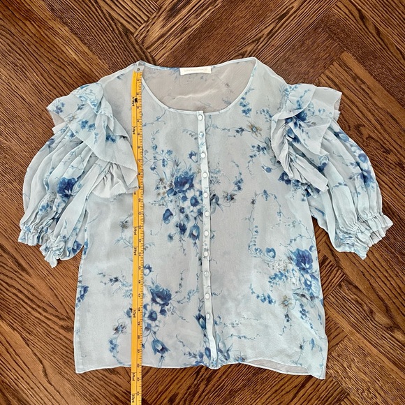 Beautiful Timeless LoveShackFancy SILK Floral Romantic Blouse Ruffle sleeves too - Picture 3 of 5